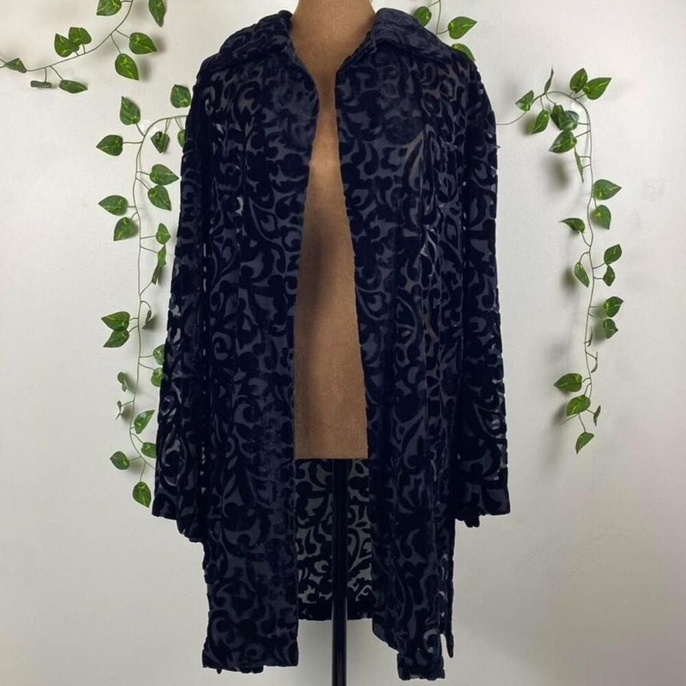 Vintage Black velvet burnout whimsigoth damask silk & rayon coat sheer cloak